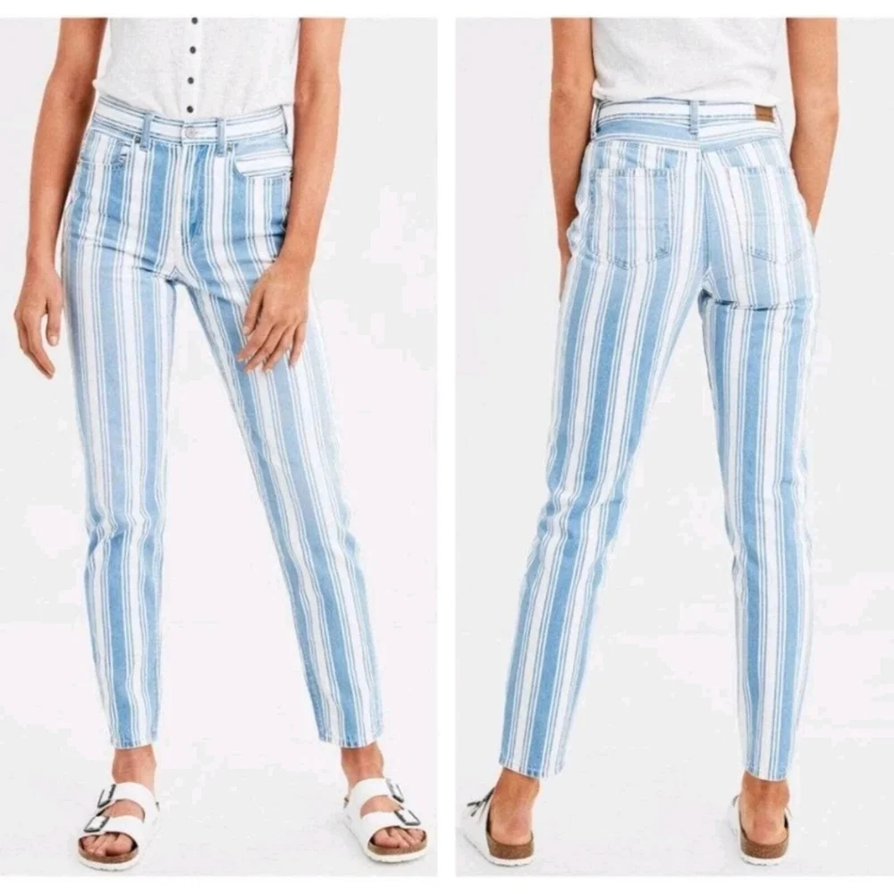 Spring 2019 American Eagle Striped Mom Jean Denim Skinny AEO Sz 00
